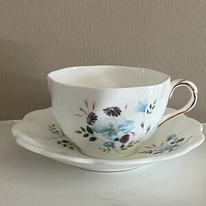VTG Royal Swansea Bone China, England, Teacup & Saucer, Blue Floral